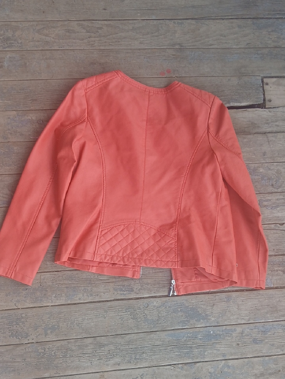 EUC Alfani Orange Zip-Front Faux Leather Jacket Size PM - Picture 5 of 7